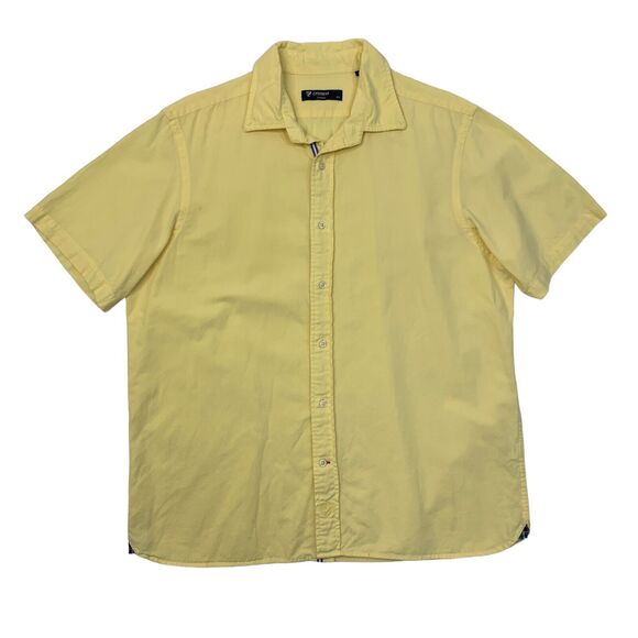 Cremieux Shirt Mens L Large Yellow Cotton Linen Blend Button Up Short Sleeve - Picture 1 of 10